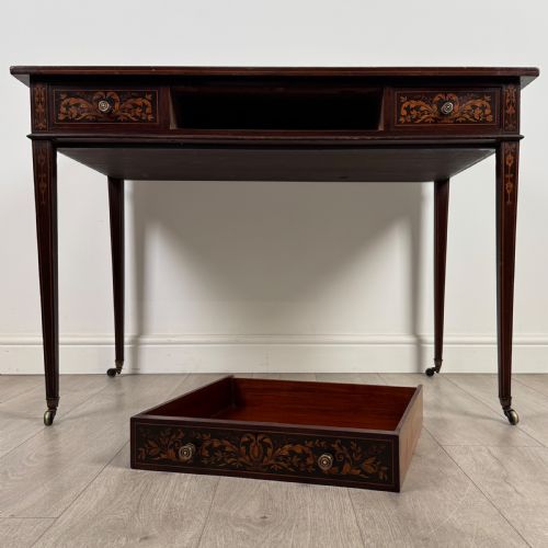 ANTIQUE 19TH CENTURY FINE QUALITY INLAID WRITING TABLE IN MAHOGANY - ADDITIONAL PHOTO 9