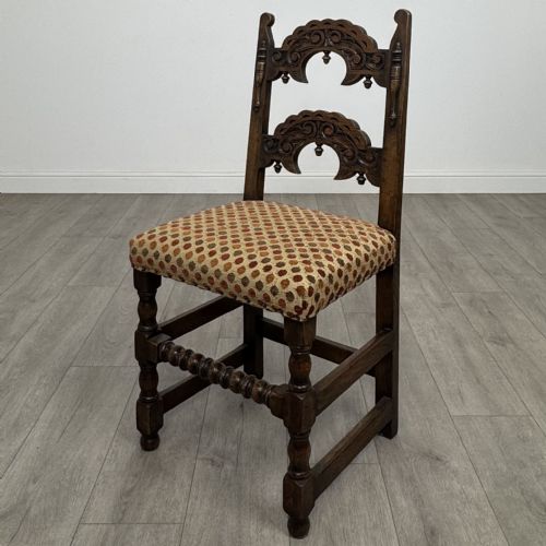 ANTIQUE 20TH CENTURY SET OF 6 JACOBEAN STYLE OAK DINING CHAIRS - ADDITIONAL PHOTO 1