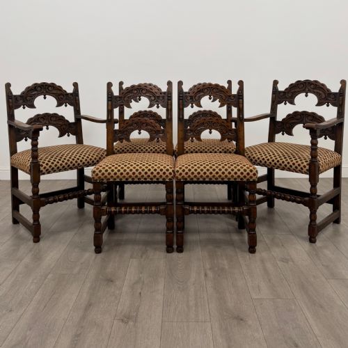 ANTIQUE 20TH CENTURY JACOBEAN STYLE DINING TABLE WITH 6 CHAIRS - ADDITIONAL PHOTO 7