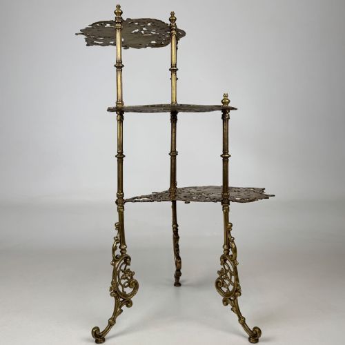 ANTIQUE 19TH CENTURY BRASS THREE TIER PLANT STAND - ADDITIONAL PHOTO 1
