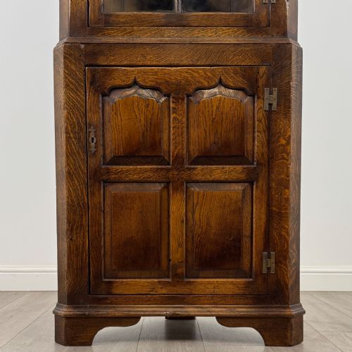 ANTIQUE 20TH CENTURY FINE QUALITY GLAZED OAK CORNER CABINET - ADDITIONAL PHOTO 5