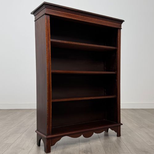 ANTIQUE 20TH CENTURY INLAID OPEN BOOKCASE IN MAHOGANY - ADDITIONAL PHOTO 8