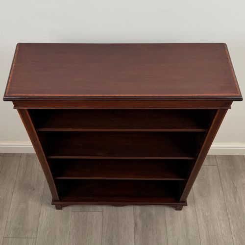 ANTIQUE 20TH CENTURY INLAID OPEN BOOKCASE IN MAHOGANY - ADDITIONAL PHOTO 9
