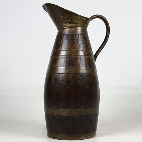 ANTIQUE 20TH CENTURY BRASS BOUND JUG UMBRELLA STAND IN OAK - ADDITIONAL PHOTO 1