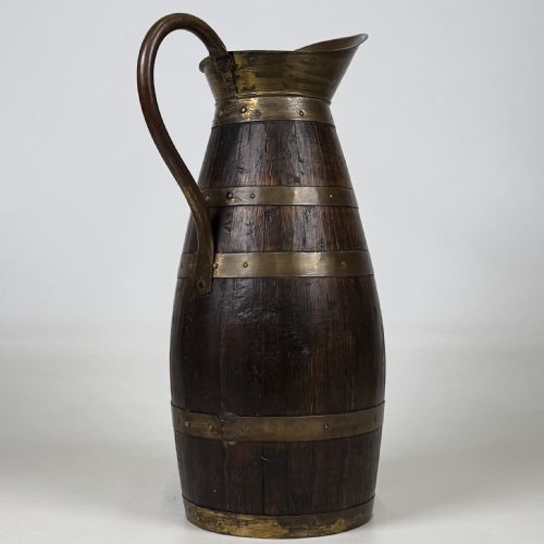 ANTIQUE 20TH CENTURY BRASS BOUND JUG UMBRELLA STAND IN OAK - ADDITIONAL PHOTO 5