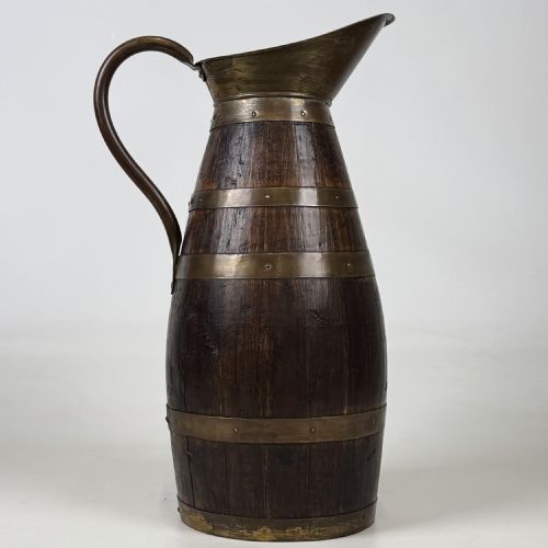 ANTIQUE 20TH CENTURY BRASS BOUND JUG UMBRELLA STAND IN OAK - ADDITIONAL PHOTO 6