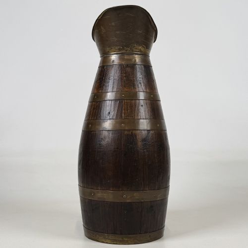 ANTIQUE 20TH CENTURY BRASS BOUND JUG UMBRELLA STAND IN OAK - ADDITIONAL PHOTO 8