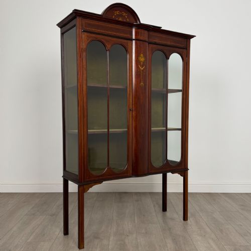 ANTIQUE 20TH CENTURY INLAID DISPLAY CABINET IN MAHOGANY - ADDITIONAL PHOTO 9