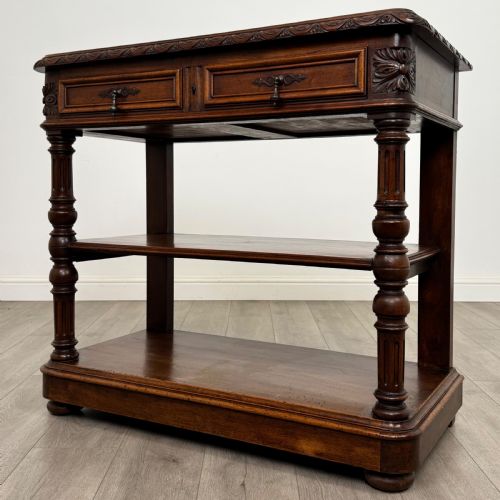 ANTIQUE 19TH CENTURY UNIQUE FRENCH MARBLE TOP BUFFET IN WALNUT - ADDITIONAL PHOTO 2