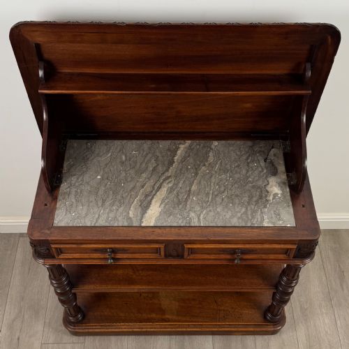 ANTIQUE 19TH CENTURY UNIQUE FRENCH MARBLE TOP BUFFET IN WALNUT - ADDITIONAL PHOTO 10