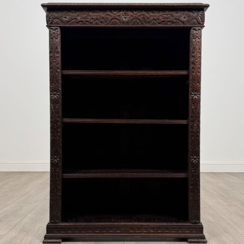ANTIQUE 19TH CENTURY SMALL CARVED OAK BOOKCASE - ADDITIONAL PHOTO 1