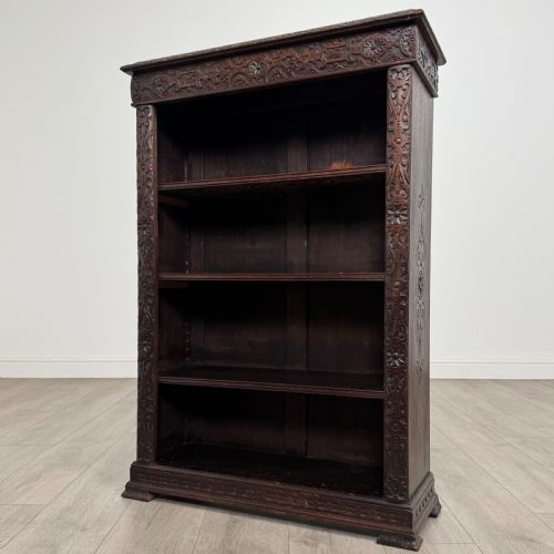 ANTIQUE 19TH CENTURY SMALL CARVED OAK BOOKCASE - ADDITIONAL PHOTO 2