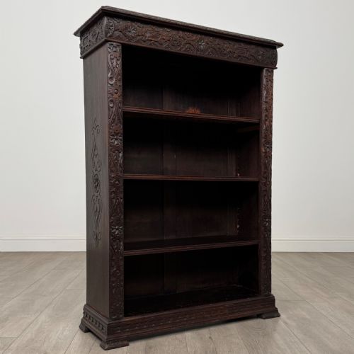 ANTIQUE 19TH CENTURY SMALL CARVED OAK BOOKCASE - ADDITIONAL PHOTO 8