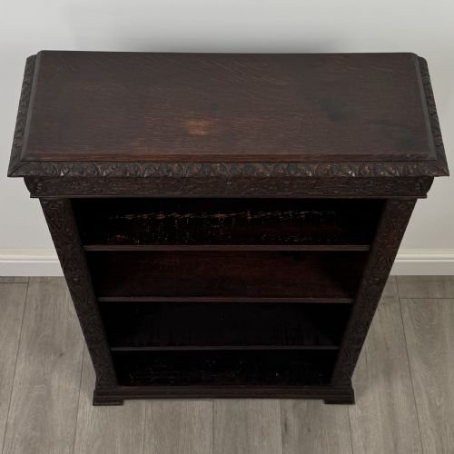 ANTIQUE 19TH CENTURY SMALL CARVED OAK BOOKCASE - ADDITIONAL PHOTO 9