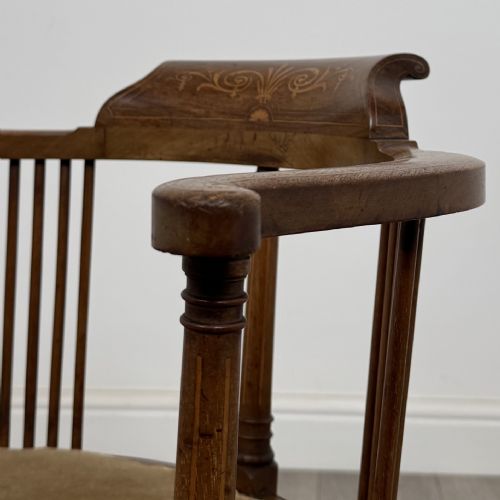 ANTIQUE 20TH CENTURY FINE QUALITY INLAID TUB CHAIR IN MAHOGANY - ADDITIONAL PHOTO 7