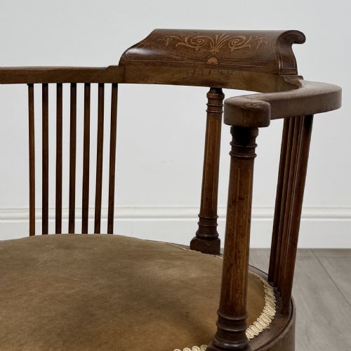 ANTIQUE 20TH CENTURY FINE QUALITY INLAID TUB CHAIR IN MAHOGANY - ADDITIONAL PHOTO 9