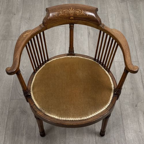 ANTIQUE 20TH CENTURY FINE QUALITY INLAID TUB CHAIR IN MAHOGANY - ADDITIONAL PHOTO 12