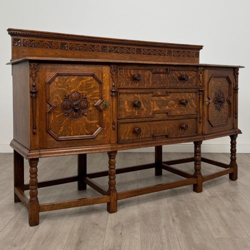 ANTIQUE 20TH CENTURY FINE QUALITY JACOBEAN STYLE OAK SIDEBOARD - ADDITIONAL PHOTO 9