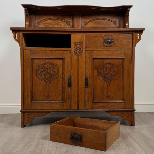 ANTIQUE 20TH CENTURY ART NOUVEAU STYLE SIDEBOARD IN OAK - ADDITIONAL PHOTO 10