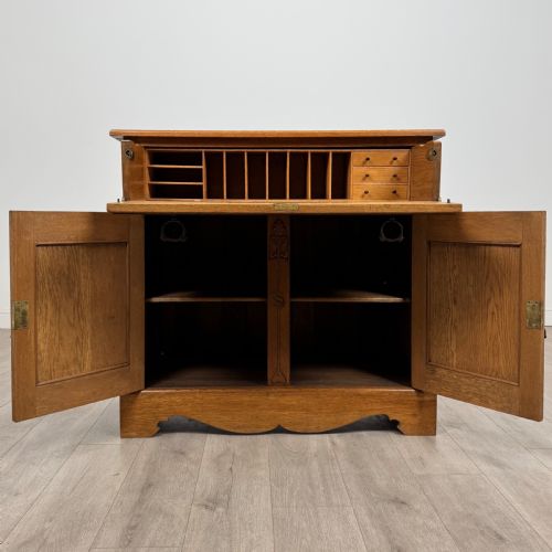 ANTIQUE 20TH CENTURY ARTS CRAFTS SECRETAIRE IN GOLDEN OAK - ADDITIONAL PHOTO 2