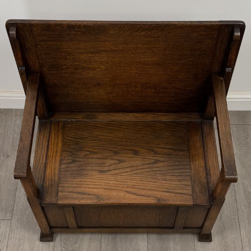 ANTIQUE 20TH CENTURY GOOD QUALITY MONKS BENCH IN OAK - ADDITIONAL PHOTO 8