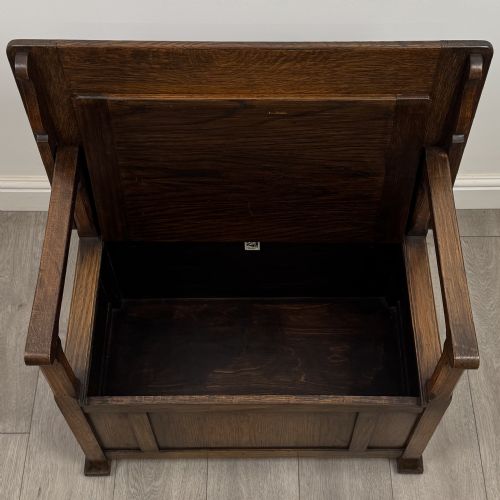 ANTIQUE 20TH CENTURY GOOD QUALITY MONKS BENCH IN OAK - ADDITIONAL PHOTO 10