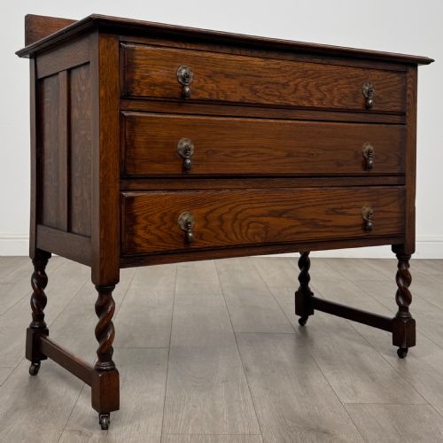 ANTIQUE 20TH CENTURY BARLEY TWIST CHEST OF DRAWERS IN OAK - ADDITIONAL PHOTO 9
