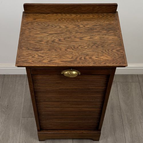 ANTIQUE 20TH CENTURY SMALL TAMBOUR FRONT CABINET IN OAK - ADDITIONAL PHOTO 9