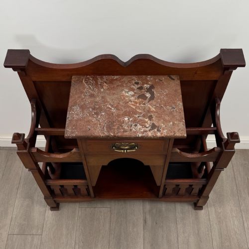 ANTIQUE 19TH CENTURY ARTS CRAFTS HALL STAND IN WALNUT - ADDITIONAL PHOTO 9