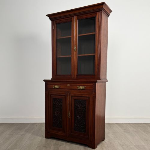 ANTIQUE 20TH CENTURY GOOD QUALITY BOOKCASE IN WALNUT - ADDITIONAL PHOTO 3