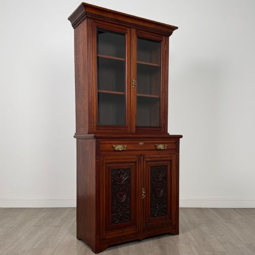 ANTIQUE 20TH CENTURY GOOD QUALITY BOOKCASE IN WALNUT - ADDITIONAL PHOTO 9