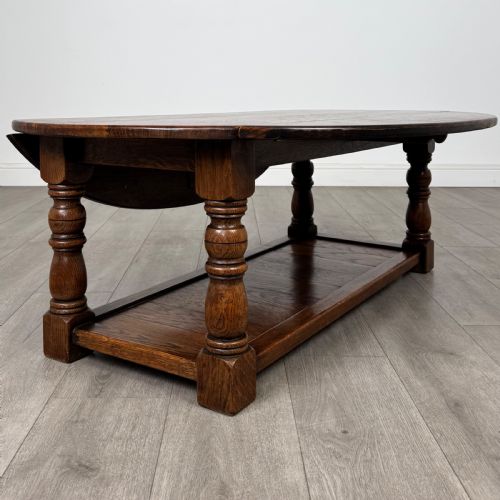 ANTIQUE 20TH CENTURY GOOD QUALITY DROP LEAF COFFEE TABLE IN OAK - ADDITIONAL PHOTO 3