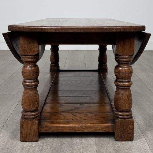 ANTIQUE 20TH CENTURY GOOD QUALITY DROP LEAF COFFEE TABLE IN OAK - ADDITIONAL PHOTO 6
