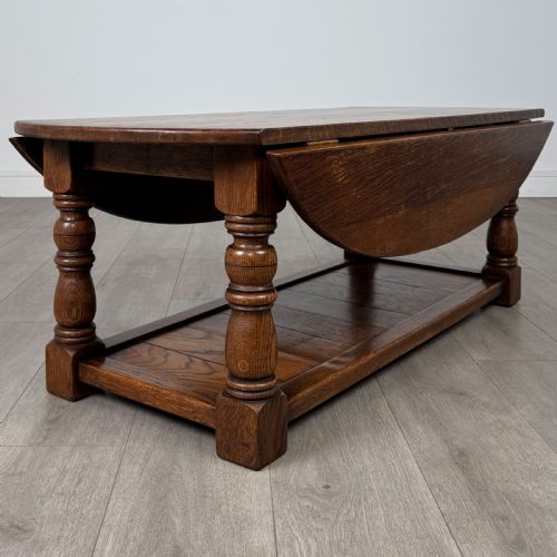 ANTIQUE 20TH CENTURY GOOD QUALITY DROP LEAF COFFEE TABLE IN OAK - ADDITIONAL PHOTO 7
