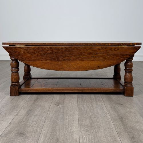 ANTIQUE 20TH CENTURY GOOD QUALITY DROP LEAF COFFEE TABLE IN OAK - ADDITIONAL PHOTO 8
