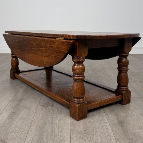 ANTIQUE 20TH CENTURY GOOD QUALITY DROP LEAF COFFEE TABLE IN OAK - ADDITIONAL PHOTO 9