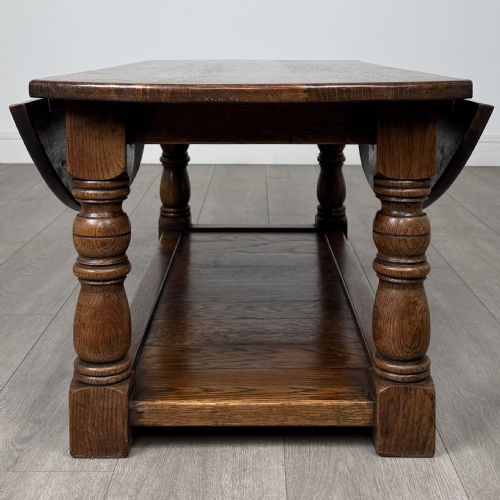 ANTIQUE 20TH CENTURY GOOD QUALITY DROP LEAF COFFEE TABLE IN OAK - ADDITIONAL PHOTO 11