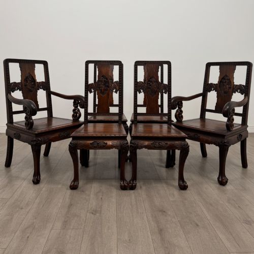 ANTIQUE 20TH CENTURY CHINESE ROSEWOOD DINING TABLE WITH 6 CHAIRS - ADDITIONAL PHOTO 7