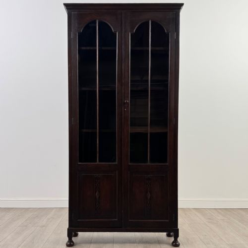 antique 20th century large glazed display cabinet in oak - CATEGORY: ANTIQUE BOOKCASES - DATED EDWARDIAN