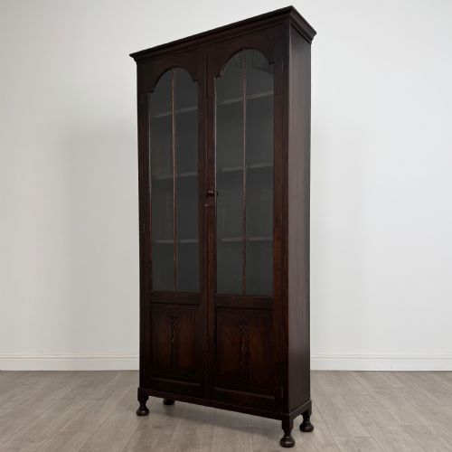 ANTIQUE 20TH CENTURY LARGE GLAZED DISPLAY CABINET IN OAK - ADDITIONAL PHOTO 2