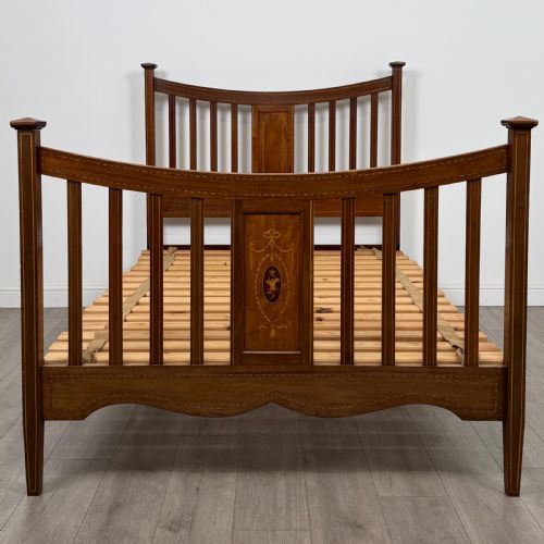 ANTIQUE 20TH CENTURY INLAID EDWARDIAN DOUBLE BED IN MAHOGANY - ADDITIONAL PHOTO 3