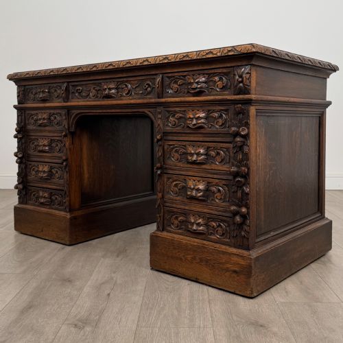 ANTIQUE 19TH CENTURY VICTORIAN GREEN MAN DESK IN OAK - ADDITIONAL PHOTO 1