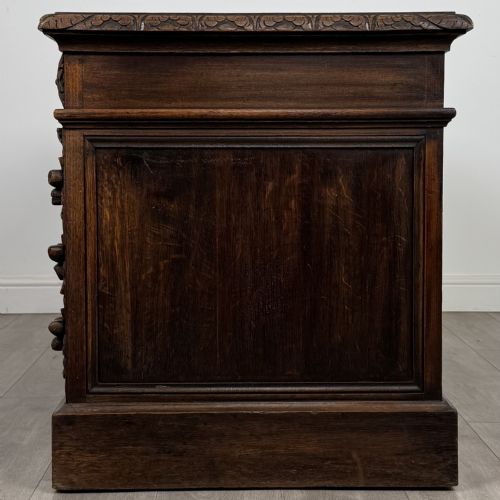 ANTIQUE 19TH CENTURY VICTORIAN GREEN MAN DESK IN OAK - ADDITIONAL PHOTO 2