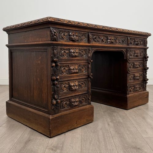 ANTIQUE 19TH CENTURY VICTORIAN GREEN MAN DESK IN OAK - ADDITIONAL PHOTO 7