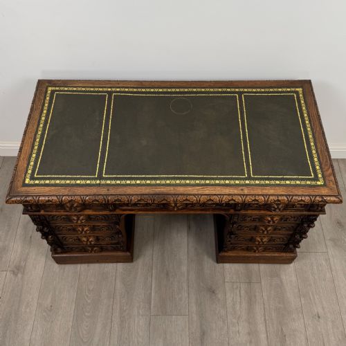 ANTIQUE 19TH CENTURY VICTORIAN GREEN MAN DESK IN OAK - ADDITIONAL PHOTO 8