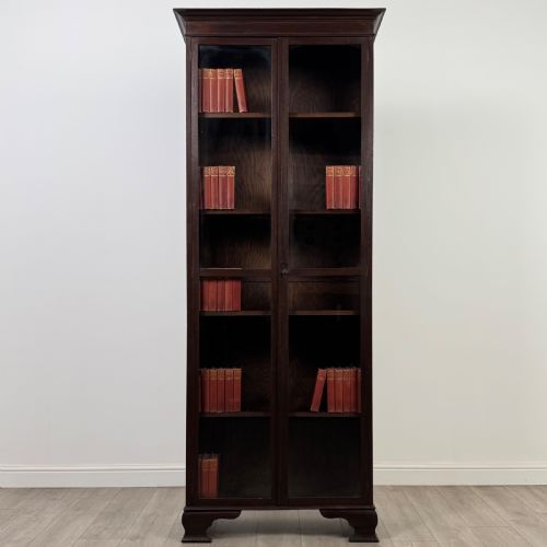 antique 20th century good quality tall display cabinet in oak - CATEGORY: ANTIQUE BOOKCASES - DATED EDWARDIAN