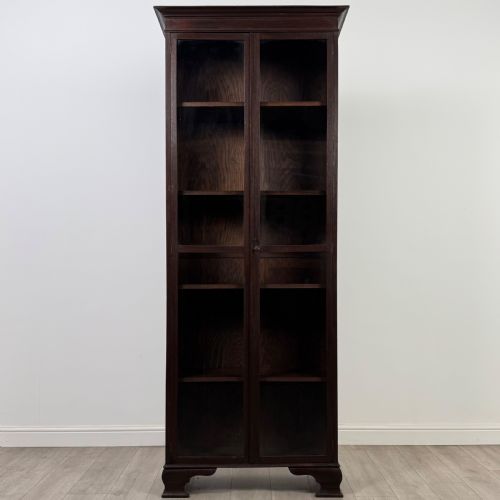 ANTIQUE 20TH CENTURY GOOD QUALITY TALL DISPLAY CABINET IN OAK - ADDITIONAL PHOTO 1