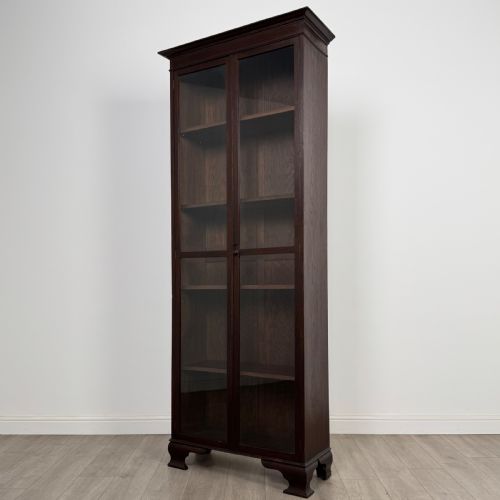 ANTIQUE 20TH CENTURY GOOD QUALITY TALL DISPLAY CABINET IN OAK - ADDITIONAL PHOTO 3