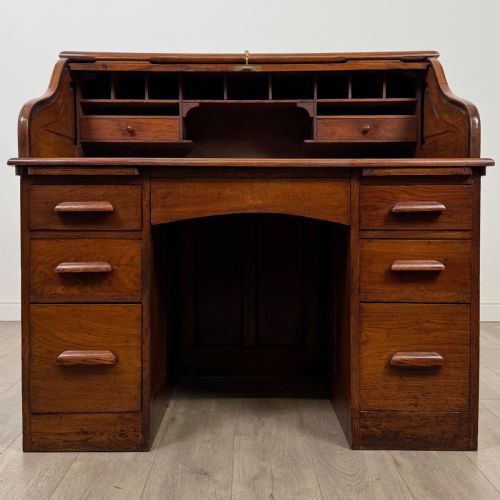ANTIQUE 20TH CENTURY EDWARDIAN ROLL TOP DESK IN OAK - ADDITIONAL PHOTO 1