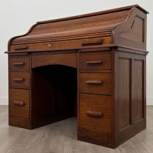 ANTIQUE 20TH CENTURY EDWARDIAN ROLL TOP DESK IN OAK - ADDITIONAL PHOTO 2